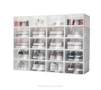 20pcs Stackable Flip Up Shoe Boxes White Visible Shoe Storage Organisers | Foldable shoe rack for bedroom closet entrance lightweight shoe containers easy to assemble suitable for sneakers flat shoes