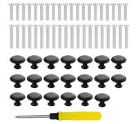 20Pcs Stainless Steel Cupboard Handles - Round Door Drawer Knobs with 40 Long Short Screws, Doorknobs Knobs for Chest of Drawers Wardrobe Kitchen Cabinets Furniture (Black)