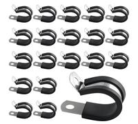 20PCS Stainless Steel Rubber Cushioned R Shape Clamps, Rubber Lined P Clips, 20mm Hose Pipe Clamps, Cable Mounting Hose Pipe Clamp for Cable, Cord, Wire, Tube (20mm)