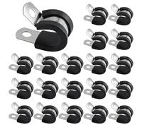 20PCS Stainless Steel Rubber Lined P Clips, R Shape Hose Pipe Clamps, Rubber Cushioned Pipe Clips, Metal Wire Cable Clamps, Conduit Fixing Clip for Hose, Pipe, Cable, Wire, Tube, Cord Mounting (12mm)