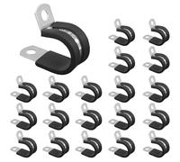 20Pcs Stainless Steel Rubber R Shape Clamps, P Clips with Rubber Lining, 16mm Pipe Clip, Hose Clip, Conduit Clips for Cable, Cord, Wire, Hose, Tube