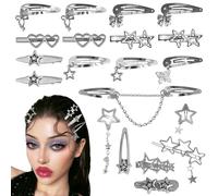 20Pcs Star Hair Accessories Y2K Silver Hair Clips 14 Shapes Metal Non-Slip Snap Barrettes for Girls 2000s Punk Kawaii Star Charm Hair Clips for Women(Silver B)