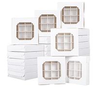 20pcs Sweet Boxes 14.5 x 14 5 x 3cmwith Inserts and Window Pick 16 Compartments Cake Packaging Divider Birthday Wedding Gift Favour Boxes