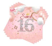 20pcs Sweet Party Napkins Serviettes,Gold Crown 16th Birthday Paper Napkins,16th Birthday Decorations,Pink Cocktail Napkins Dinner Napkins for Anniversary,Graduate,Retire,Birthday Party Decoration