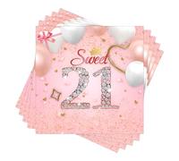 20pcs Sweet Party Napkins Serviettes,Gold Crown 21st Birthday Paper Napkins,21st Birthday Decorations,Pink Cocktail Napkins Dinner Napkins for Anniversary,Graduate,Retire,Birthday Party Decoration