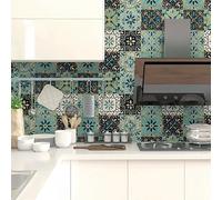 20pcs Teal Moroccan Style Tile Stickers, Kitchen Bathroom Wall Tile Stickers Peel and Stick on Tile Transfers Covers Decals Self Adhesive Vinyl Waterproof Green Pastel Mosaic (15cm x 15cm, 6x6 inches)