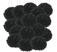 20pcs Tissue Paper Pom Poms - Black - 15 cm - Tissue Paper Pompoms for Engagement, Wedding, Birthday Party Deco