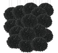 20pcs Tissue Paper Pom Poms - Black - 6 Inch - Tissue Paper Pompoms for Engagement, Wedding, Birthday Party Deco