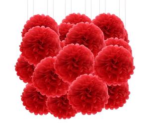 20pcs Tissue Paper Pom Poms - Dark Red - 15 cm - Tissue Paper Pompoms for Engagement, Wedding, Birthday Party Deco
