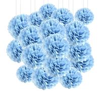 20pcs Tissue Paper Pom Poms - Lake Blue - 6 Inch - Tissue Paper Pompoms for Engagement, Wedding, Birthday Party Deco