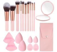 20PCS Travel Makeup Brush Set,10 Pcs Small Makeup Brushes with Mirror,Storage Bag and 8PCS Makeup Sponges for Home,Travel, Party