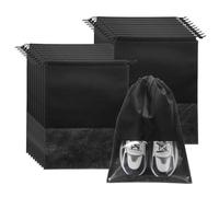 20pcs Travel Shoe Bags Non-Woven Drawstring Organizers Bags Dustproof Portable Travel Shoe Storage Bags with Clear Window Fit Men and Women for Travel Sport Home Use, Black,Black
