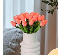 HOMESEASONS 20pcs Tulip Bouquet Lamp Artificial Flower Night Light Real Touch Tulip Night Lamp LED Flower Light Home Kitchen Decor(Pink)