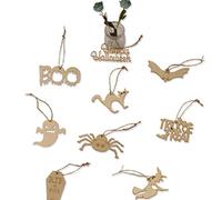 20Pcs Unfinished Halloween Wooden Pendants for DIY Crafts Natural Wood Slices for Spooky Party Decorations for Wall Hanging Home Decor and Festive Ornaments Bats Elves Each
