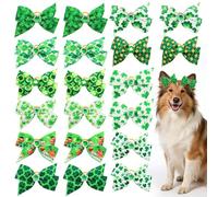 20Pcs Valentine's Day Dogs Hair Bows with Rubber Band for Small Medium Pet Curly Adorable Rhinestone Dog Bows Puppy Cat Hair Accessories Heart Pattern (for St. Patrick, Large (3 inch))