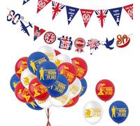 20Pcs Ve Day 80th Anniversary Balloon Banner Set 2025,18Pcs 12 Inches Red,White,Blue VE 80 Party Balloons, 2Pcs 80 Years Banner for Victory In Europe VE Day 80th Anniversary Decorations Commemorations