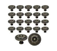 20pcs Vintage Cupboard Door Drawer Knobs 35mm Flower Design Brass Kitchen Cabinet Handles, For Dresser And Furniture Cupboard, Antique Bronze