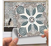 20pcs Vintage Victorian Tile Stickers, Kitchen Bathroom Wall Tile Stickers Peel and Stick on Tile Transfers Covers Decals Self Adhesive Vinyl Waterproof Beige Moroccan Mosaic (15cm x 15cm, 6x6 inches)