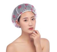 20pcs Waterproof Printed PE Shower Cap Bath Hat for Women Reusable | Foldable Hair Cover for Showering and Face Cleaning, Mixed Colors, Comfortable Fit, Adorable Style Random Color