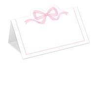 20PCS Wedding Place Cards with Pink Bow Design, Elegant and Graceful Wedding Table Numbers Card, Name Cards for Table Setting, Blank Seating Assignment Label Cards for Birthday, Party, Wedding