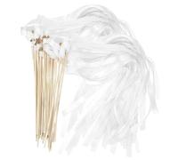 20Pcs Wedding Wands Lace Elegant White Ribbon Wand Wedding with Golden Bell Romantic Ribbon Sticks Silk Streamers for Dance Floor Props Party Supplies