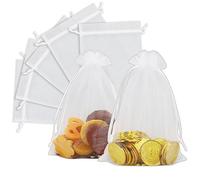 20pcs White Gauze Wedding Party Favor Bags, Mesh Medium Small Candy Bags With Drawstring