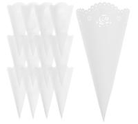 20pcs White Paper Petal Toss Cones with Decorative Lace Cut | Classic Vintage Style, DIY Drawing Surface, Bulk Value Pack for Confetti and Rice Toss at Parties
