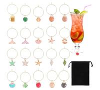 20Pcs Wine Charms Glass Tags for Parties Funny Wine Charm for Stem, Ocean Drink Markers, with Gold Rings for Summer Beach Party Favors Decorations Alleviating Mix up