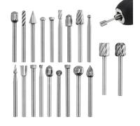 20Pcs Wood Carving Bits Set for Dremel Rotary Tool Grinding Burr Stone Carbide Bit with 3mm 1/8inch Shank for Woodworking DIY Glass Ceramics Tile Engraving Drilling Grooving Polishing Micro Sculpture