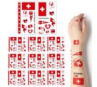 20Pcs World Cup Football Tattoo Temporary, National Flag Tattoos Stickers, Football Fans Transfer Stickers European Cup International Competitions Tattoo for Kids (Switzerland)
