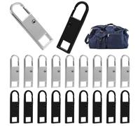 20PCS Zipper Pull Tab Replacement Metal Zipper Handle, Black and Silver Durable Zip Puller Replacement for Jackets Bags Luggage Backpack Shoes Suitcase Zip Replacement and Zips for Sewing