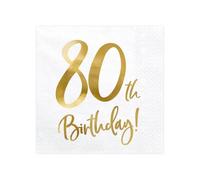 PartyDeco 80th Birthday White Paper Napkins - 80th. Birthday Decorations for Round Birthday Decorative Napkins Paper Handkerchiefs Printed Table