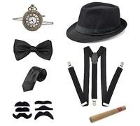 20s Accessories, Mafia Costume Men, Peaky Blinders, Gangster with Panama Hat Adjustable, Braces, Pocket Watch, Bow Ties, Beards for Carnival Parties