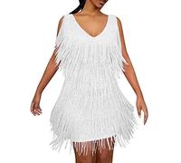 20s Dress Women's Gatsby 1920s Dresses Fringe Dress Green Gold Flapper Dress Short Charleston Costume Sequin Dress V Neck Fancy Dress Fringe Carnival, White, 5XL