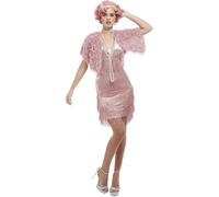 Smiffys Deluxe 20s Vintage Pink Flapper Costume Dress & Stole, 1920's Razzle Fancy Dress, 1920s Dress Up Costumes