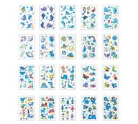 20sheets Children'S Cartoon Blue Night Light Tattoo Stickers Butterfly Shark Pirate Space Tattoo Cartoon Stickers