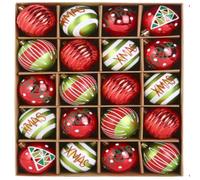 20Stuck 2.36 Zoll Weihnachtskugeln Ornamente, bruchsichere für Weihnachtsbaum, farbige Dekoration für Weihnachtsfeier, Baumschmuck Haken enthalten (60mm), Rot, Grün Und Weiß (Rot, Grün Und Weiß)