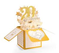 20th Anniversary Card, 3D Gold Happy Anniversary Pop Up Card with Envelope for Women Men Wife Husband Couples Parents Him Her Wedding Marriage Gift