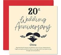 20th Anniversary Card for Husband Wife Boyfriend Girlfriend - 20th Wedding Anniversary - China Wedding Card for Women Men Her Him, 145mm Greeting Cards Fiance Fiancee