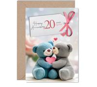 20th Anniversary Card for Men Women - Bears in Love - Happy 20 Year Anniversary Card for Girlfriend Partner Wife Husband, 5x7 Inch Wedding Anniversaries Greeting Cards