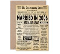 19th Anniversary Card for Men Women - Vintage Newspaper Married in 2006 - Happy 19 Year Wedding Anniversary Card for Wife Companion Husband Partner, A5 Anniversaries Greeting Cards