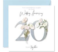 20th Anniversary Card for Women Men - Fancy Floral Flowers - Happy 20 Year Anniversary Card for Mum Dad Brother Sister, 145mm Wedding Anniversaries Greeting Cards