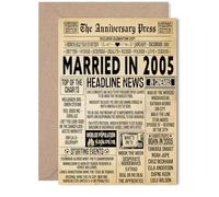 20th Anniversary Card for Women Men - Vintage Newspaper Married in 2005 - Happy 20 Year Wedding Anniversary Card for Husband Companion Wife Partner, 5x7 Inch Anniversaries Greeting Cards
