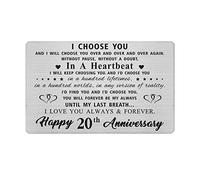 20th Anniversary Card Gifts for Wife Him Men, Happy 20 Year Wedding Anniversary Cards Gift for Men, Engraved Metal Wallet Insert