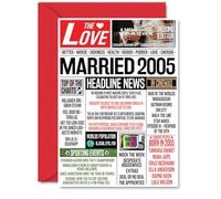 20th Anniversary Cards for Men Women - Married 2005 Newspaper - Happy 20 Wedding Anniversary Card for Husband Wife Brother Sister Aunt Uncle Vintage Retro 2005, A5 Greeting Cards
