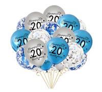 20th Birthday Balloons, 21 Pack Silver Blue Happy 20th Birthday Latex Confetti Balloons for Men Women Birthday Anniversary 20 Years Old Birthday Party Supplies (20th)