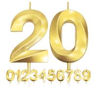 20th Birthday Candle, 3D Design Gold Glitter Number Candles, Cake Topper Decorations, Cake Candle for Birthday Party, Wedding Anniversary, Baby Shower, Party Decoration
