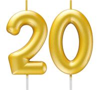 20th Birthday Candle Gold - Number 20 Cake Candle, 3D Candle for 20th Birthday/Anniversary Cake Decoration