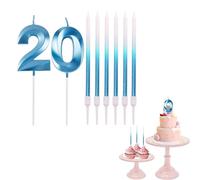 20th Birthday Candles Blue Number 20 Candles for Birthday Cake with Blue Long Candles, Blue 20 Candles for Cake Birthday Cake Topper Decorations for Boys Birthday Party