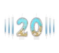 20th Birthday Candles for Cake, Silver Shell Sequins Birthday Candles, Boys Girls 20th Birthday Decorations, Mermaid Themed Birthday Decorations Party Supplies, Gold Blue Number 20 Candles Birthday